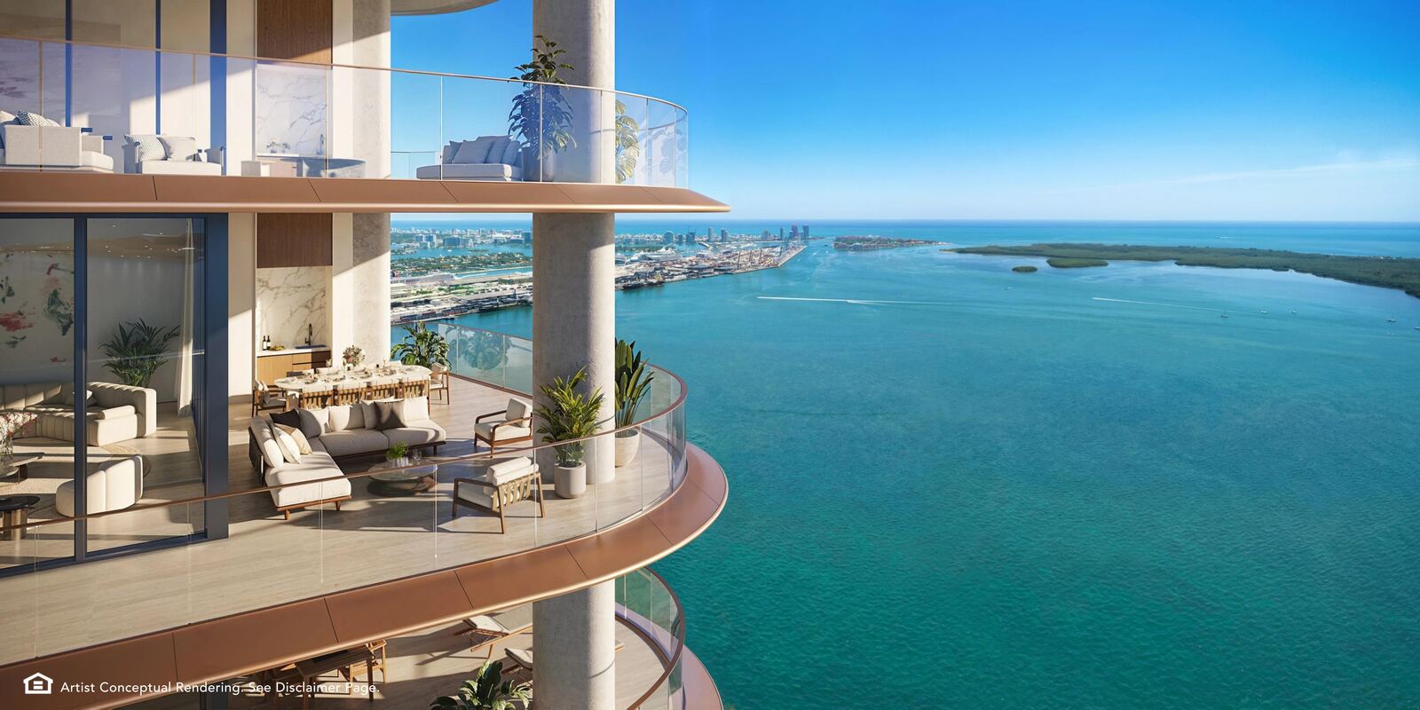 The Residences at Mandarin Oriental Miami, a luxury waterfront tower on Brickell Key overlooking Biscayne Bay