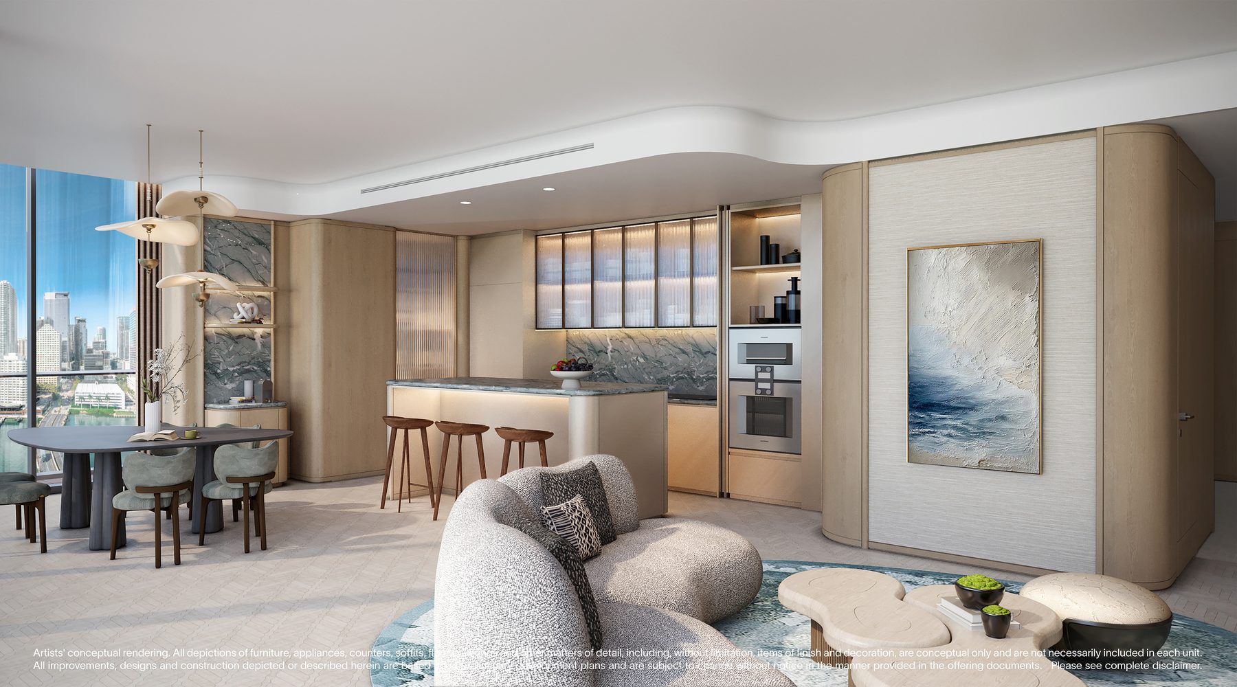 The Residences at Mandarin Oriental, Miami, kitchen of a furnished Hotel Residence, developer rendering