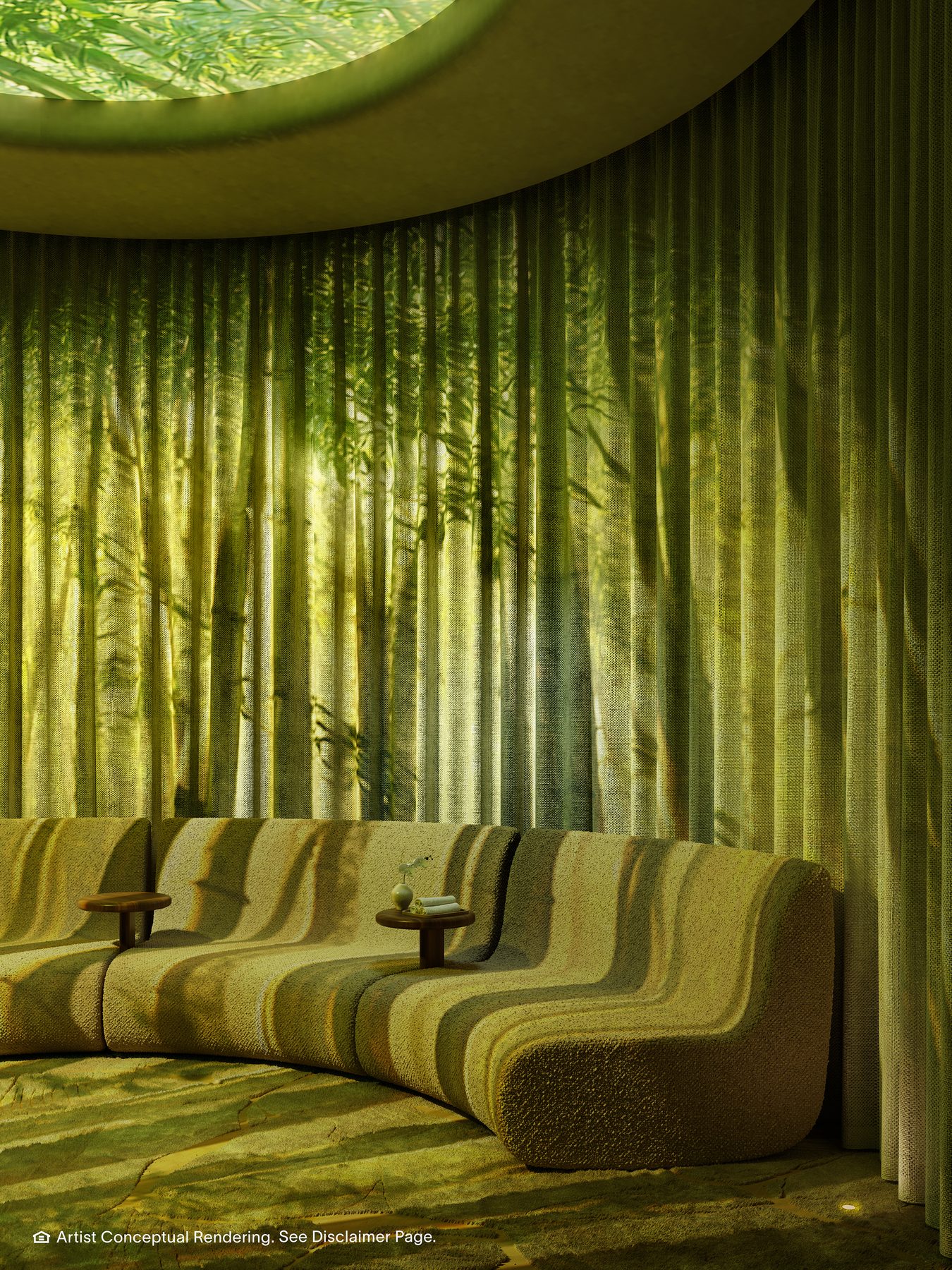 The Residences at Mandarin Oriental, Miami, a relaxation room in the hotel spa, developer rendering