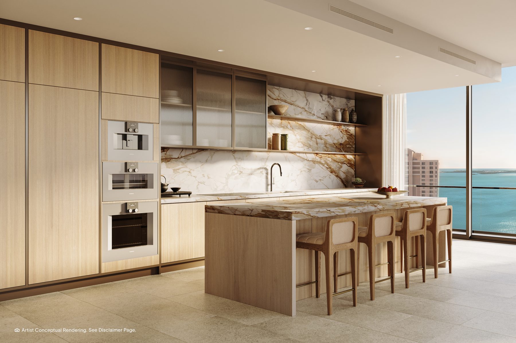 The Residences at Mandarin Oriental, Miami, kitchen in a Tower 2 private residence, developer rendering