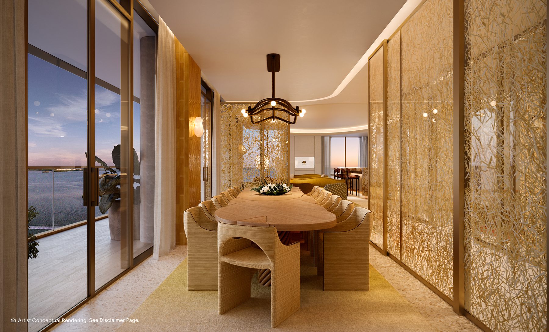 The Residences at Mandarin Oriental, Miami, the Level 19 residents' dining room in Tower 2, developer rendering