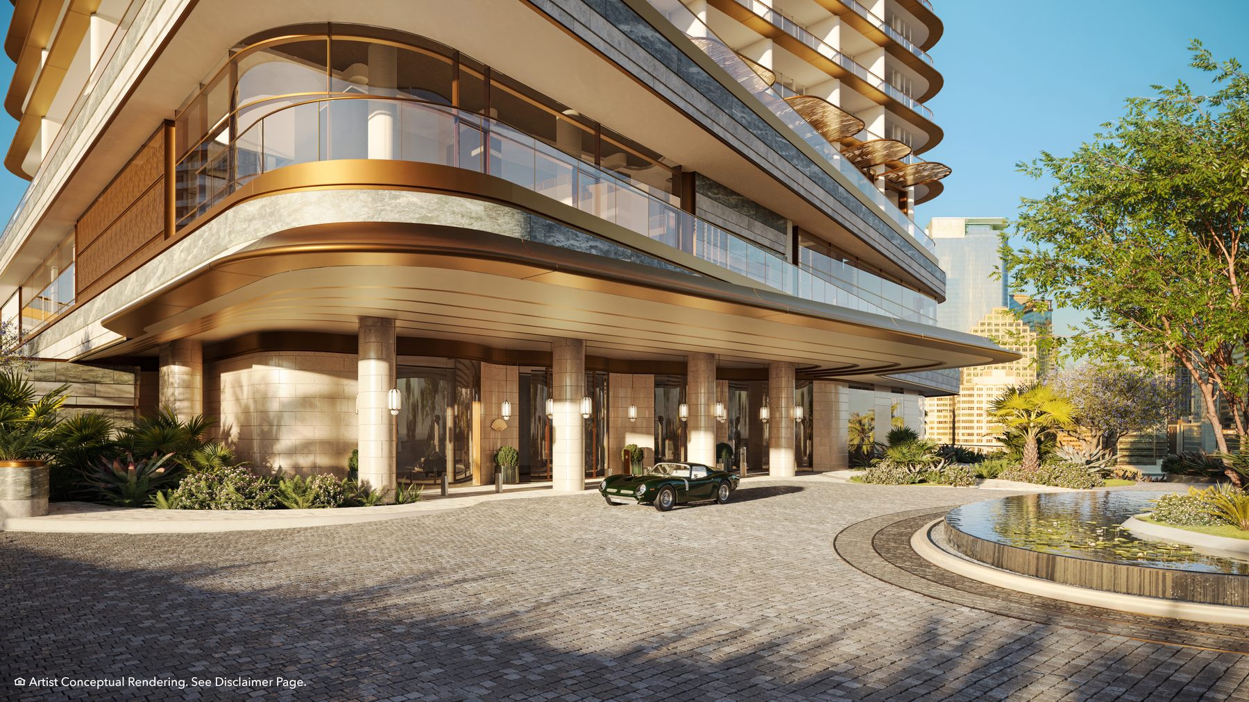 The Residences at Mandarin Oriental, Miami, the hotel arrival at Tower 2, developer rendering