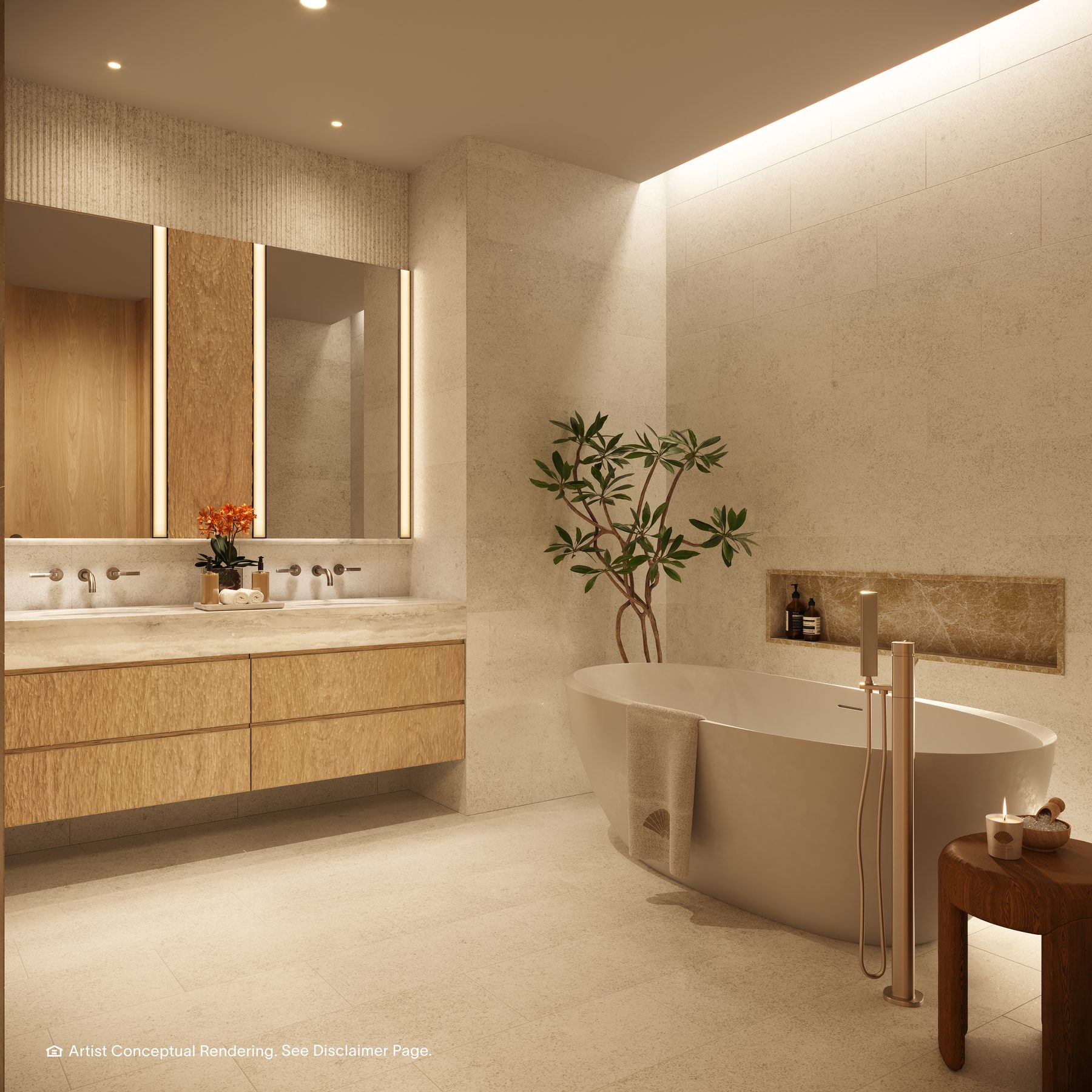 The Residences at Mandarin Oriental, Miami, primary bathroom of a Tower 2 Residence 02, developer rendering