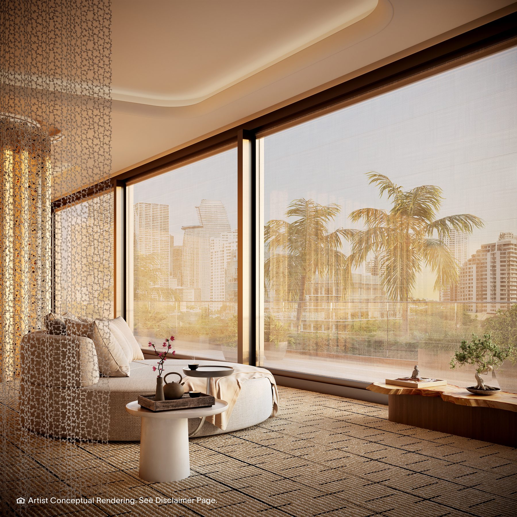 The Residences at Mandarin Oriental, Miami, the tea lounge, developer rendering