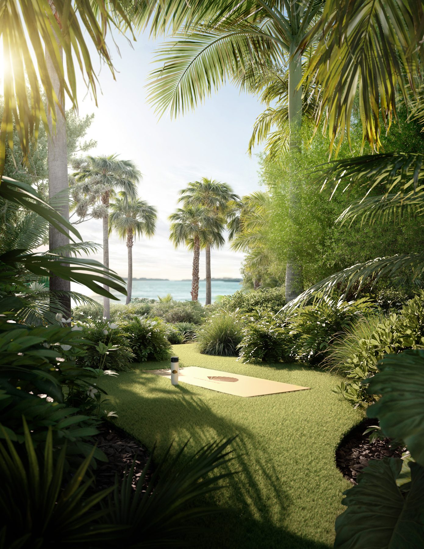 The Residences at Mandarin Oriental, Miami, yoga in the garden forest, developer rendering