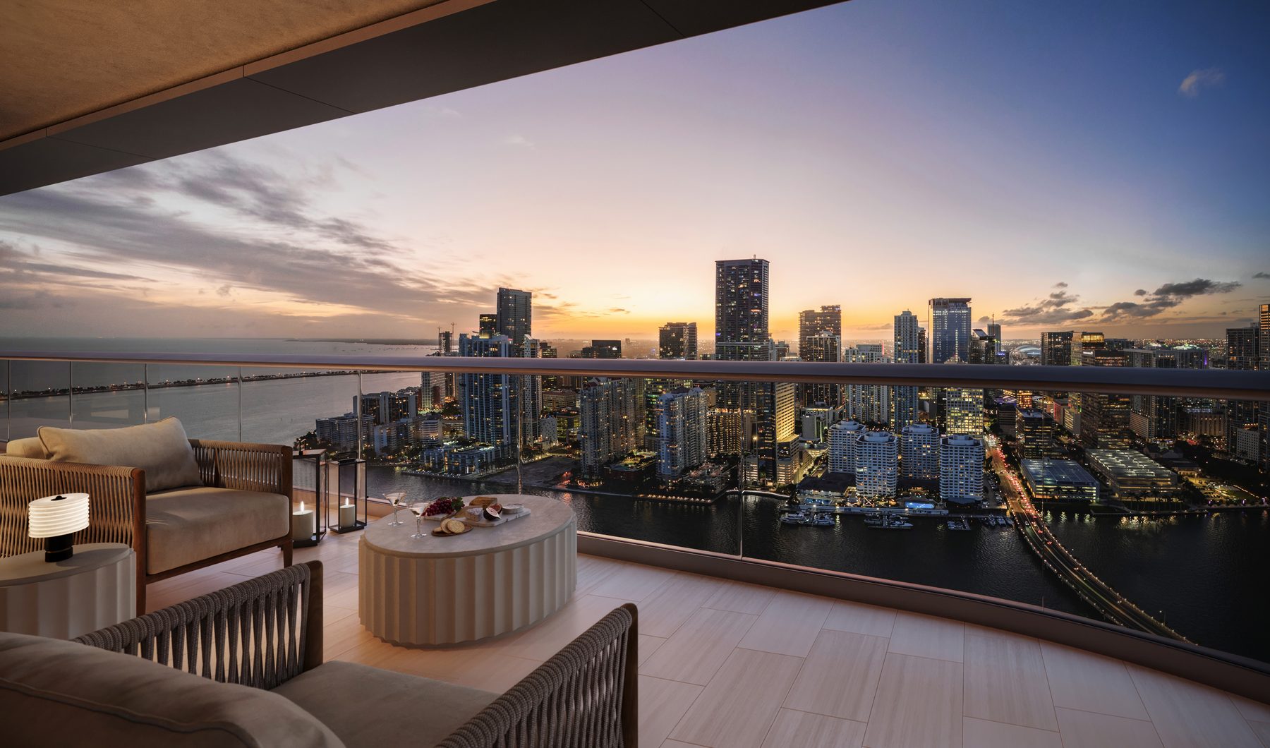 The Residences at Mandarin Oriental, Miami, terrace of a Collection II residence in Tower 1, developer rendering