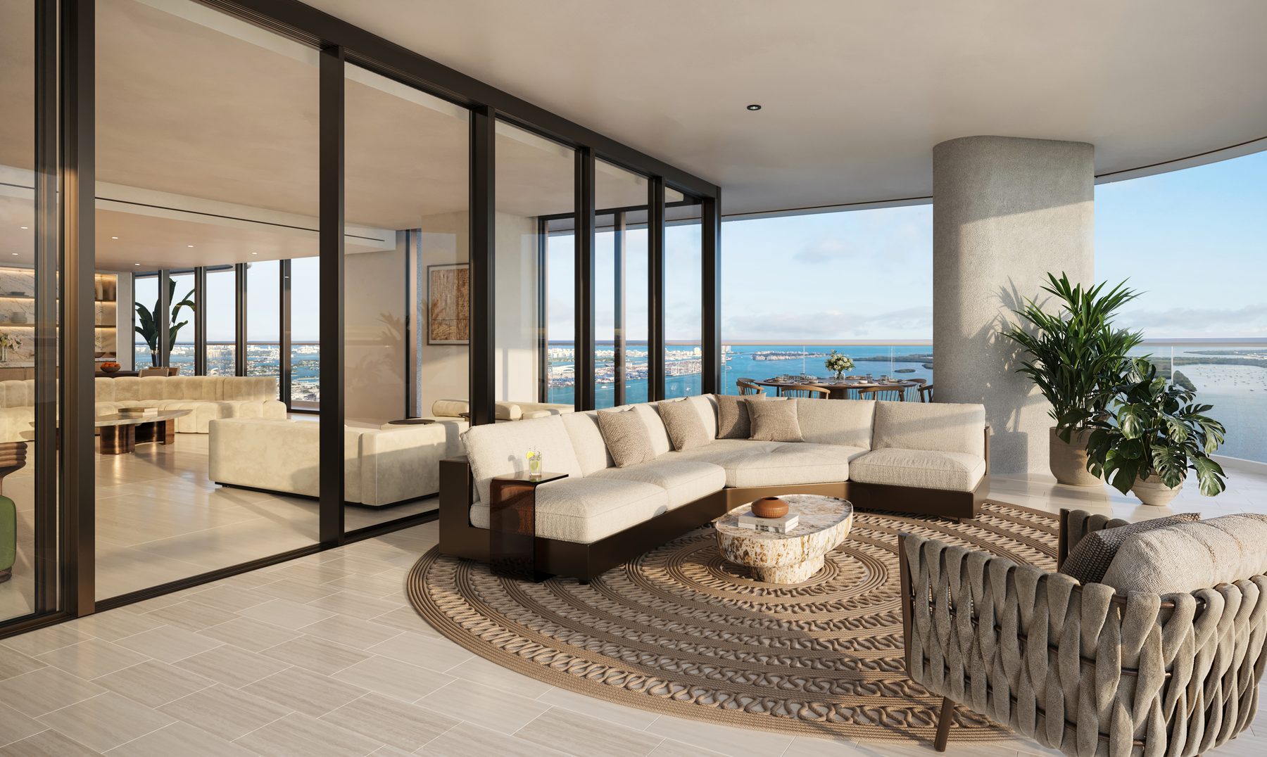 The Residences at Mandarin Oriental, Miami, terrace of a Collection III residence in Tower 1, developer rendering