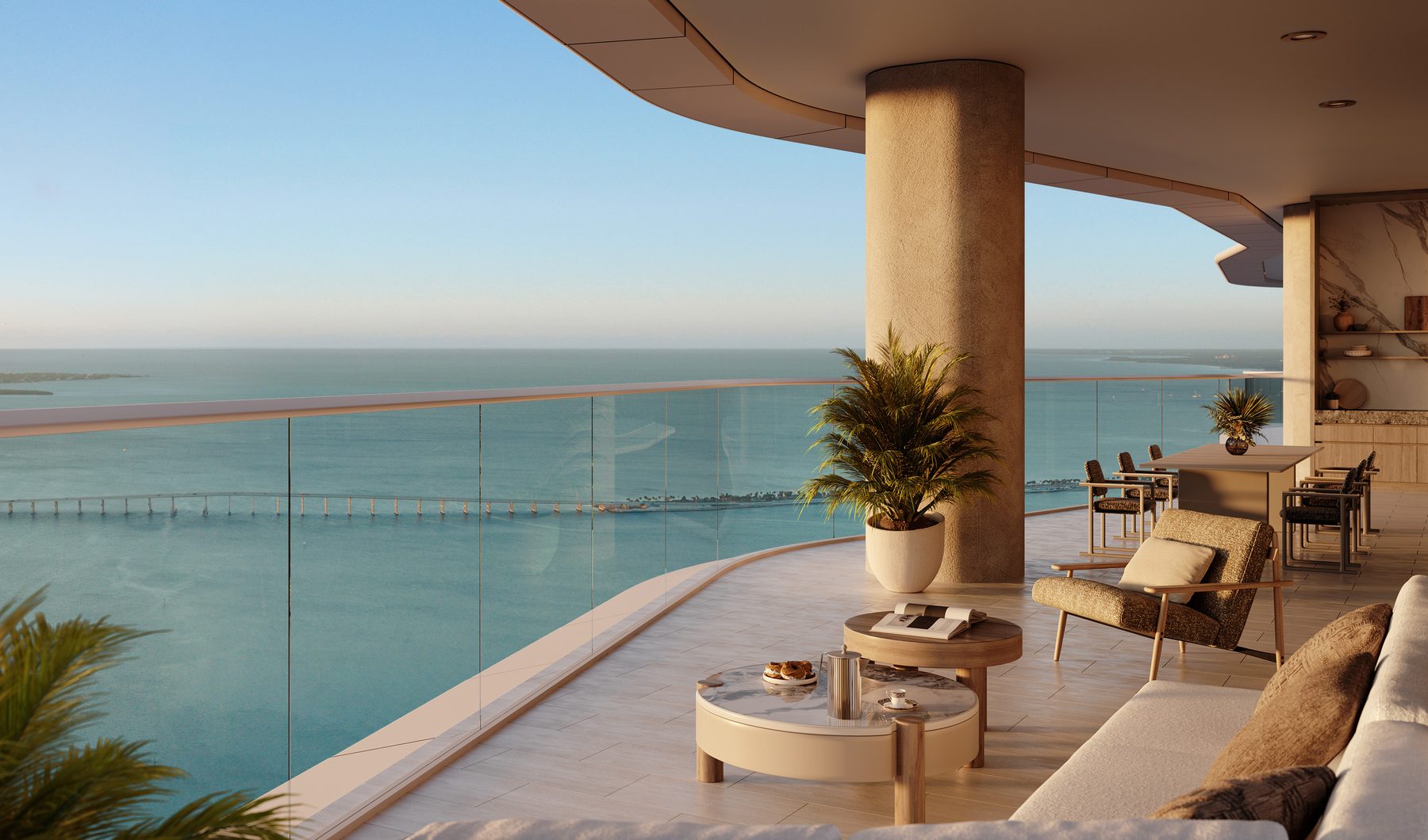The Residences at Mandarin Oriental, Miami, terrace of a Collection III Residence 03 in Tower 1, developer rendering