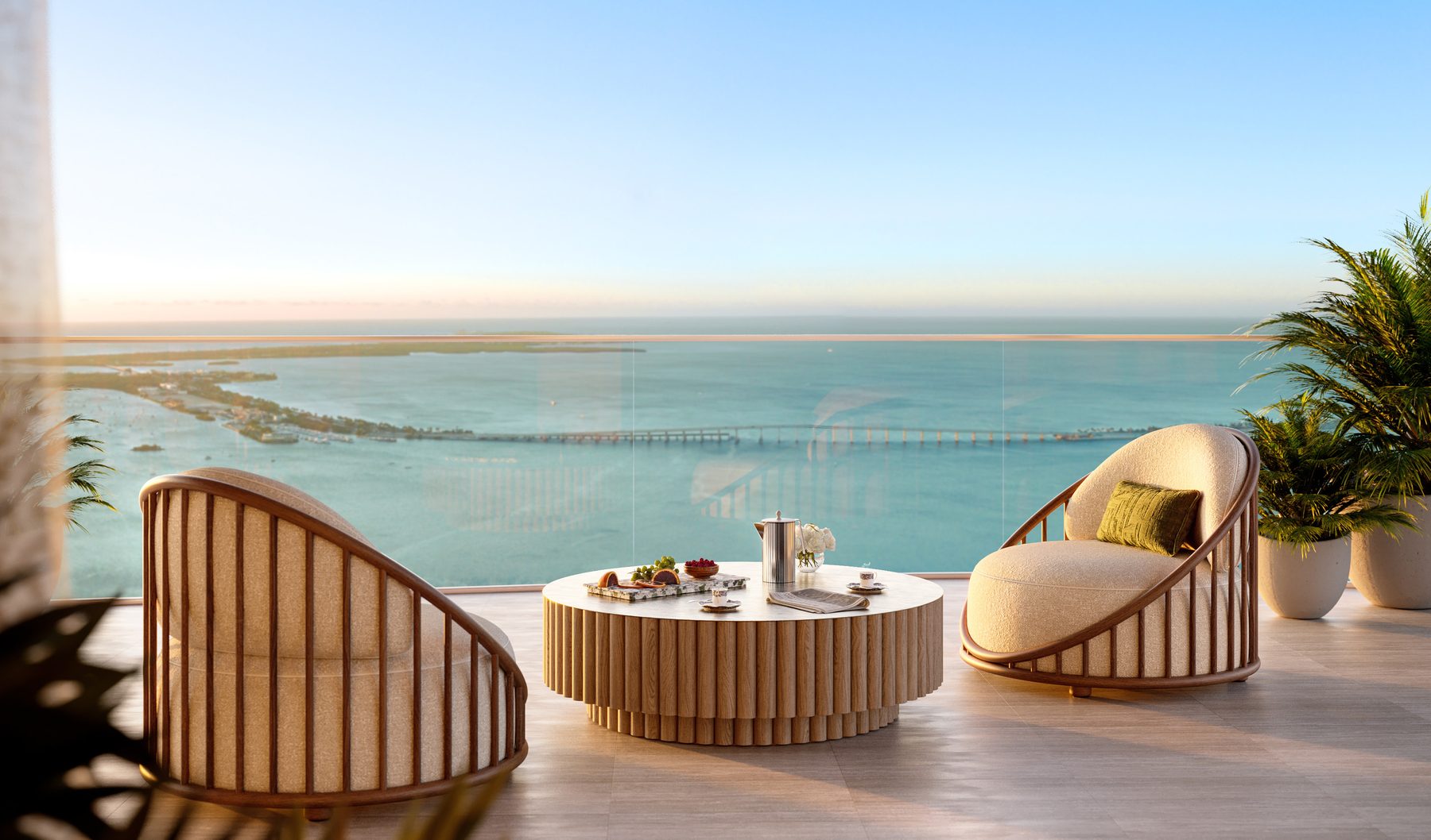 The Residences at Mandarin Oriental, Miami, a second view of a Collection IV terrace, developer rendering