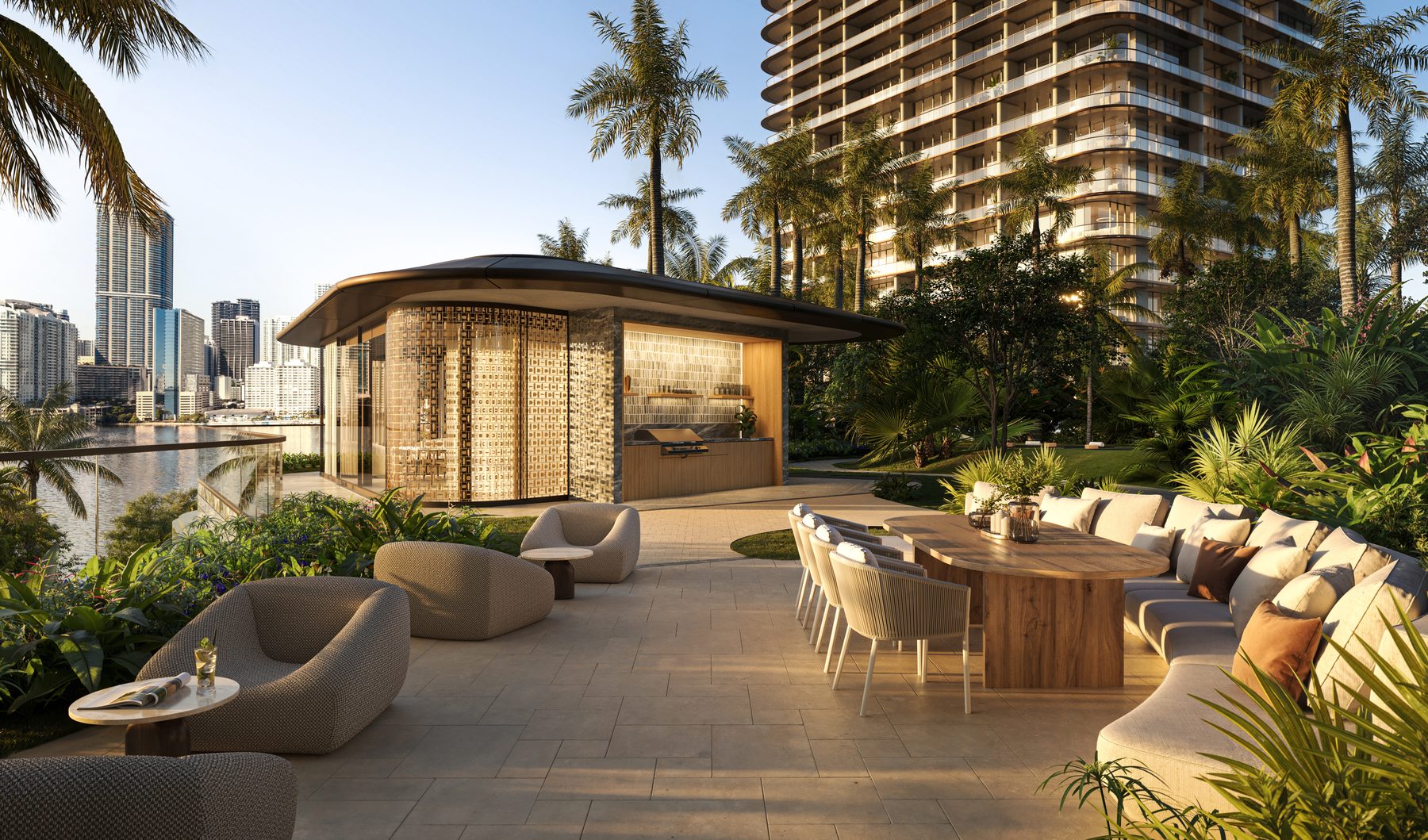 The Residences at Mandarin Oriental, Miami, the dining pavilion, developer rendering