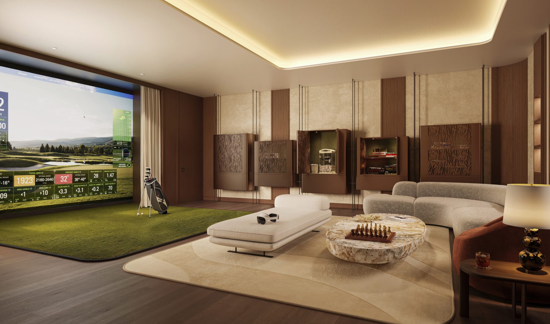 The Residences at Mandarin Oriental, Miami, the indoor golf simulator, developer rendering