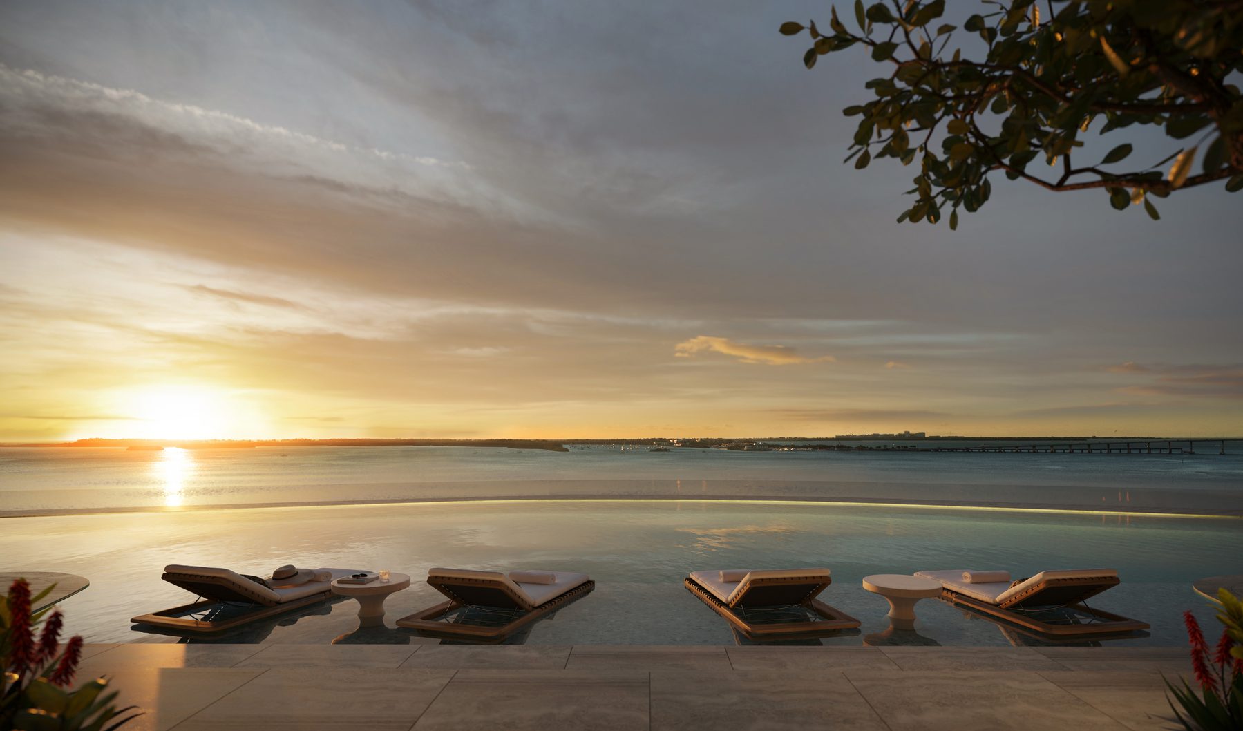 The Residences at Mandarin Oriental, Miami, the Ocean Pool at sunset, developer rendering