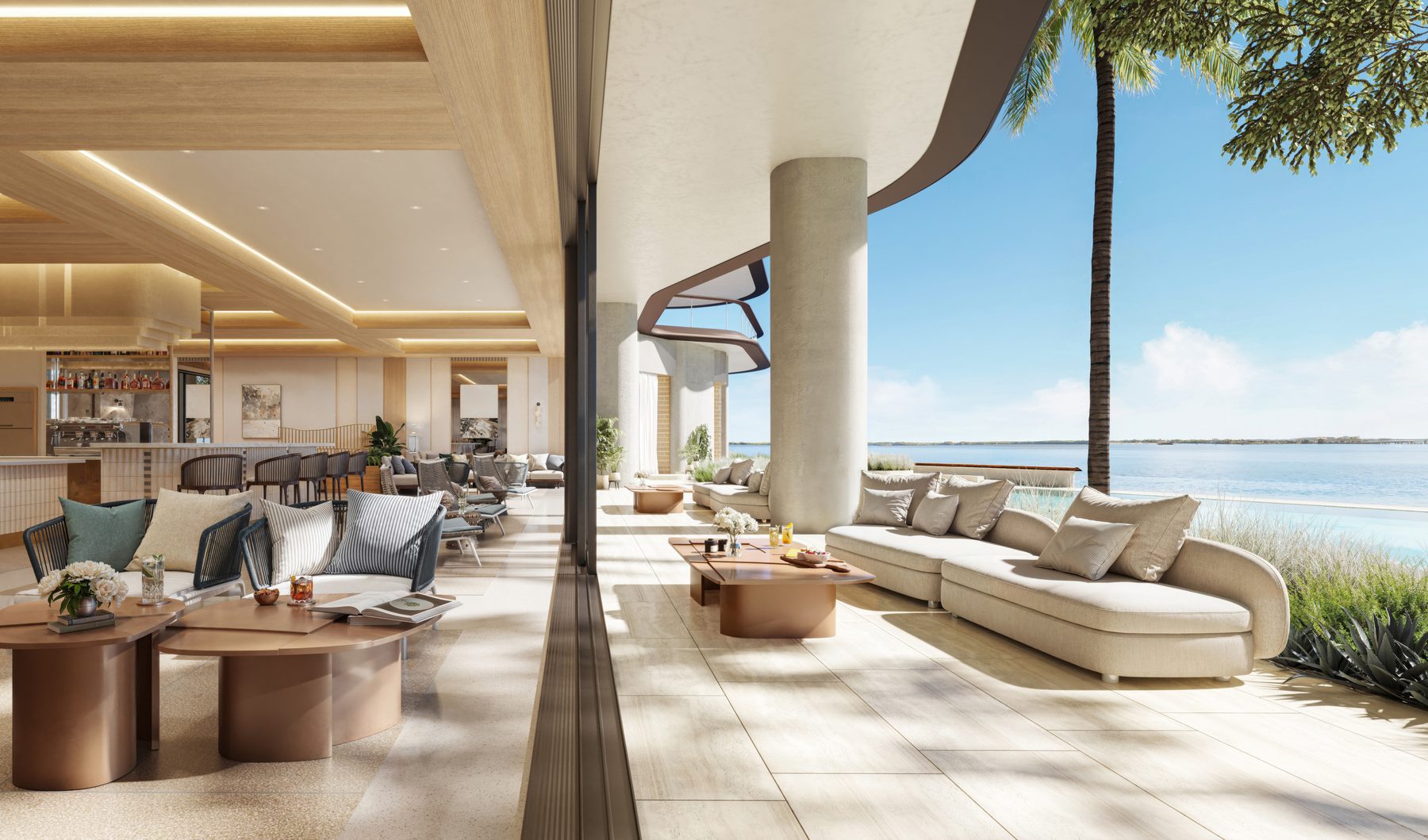 The Residences at Mandarin Oriental, Miami, the pool lounge, developer rendering