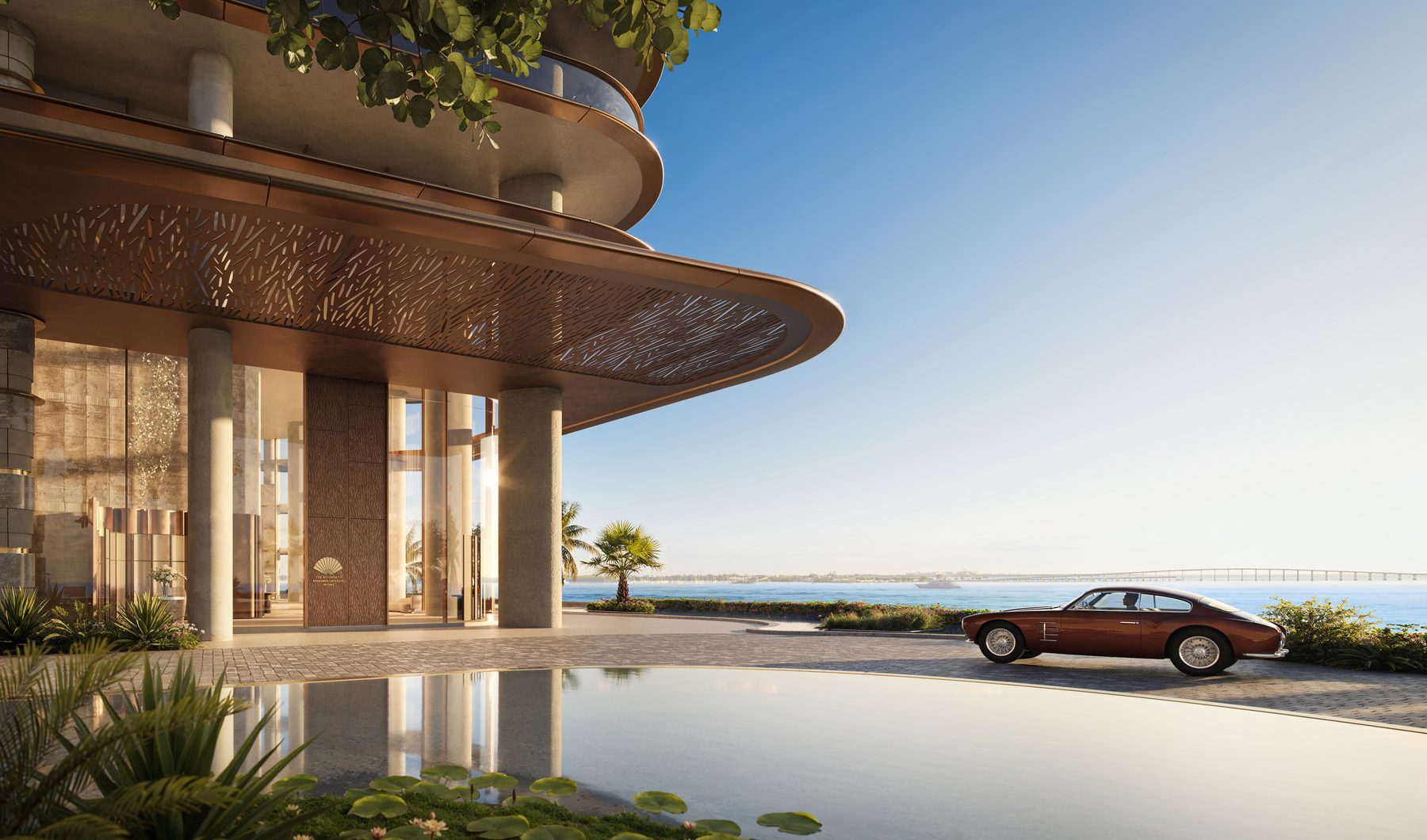 The Residences at Mandarin Oriental, Miami, the Tower 1 porte cochere, developer rendering