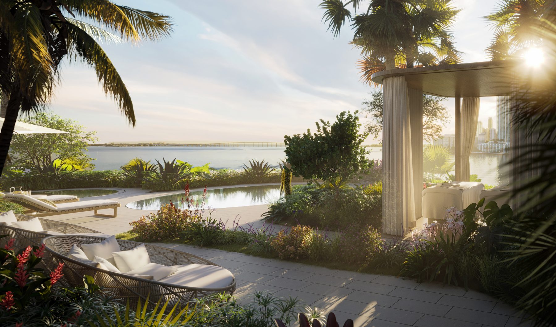 The Residences at Mandarin Oriental, Miami, a wellness cabana, developer rendering