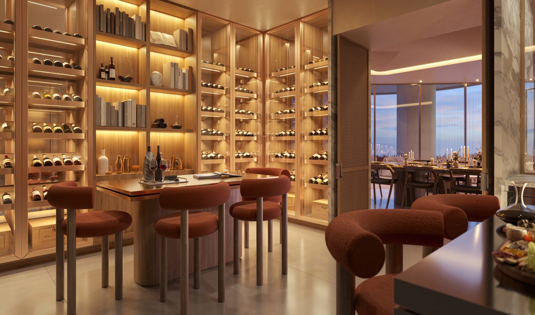 The Residences at Mandarin Oriental, Miami, the wine cellar, developer rendering